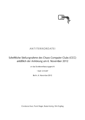 ANTITERRORDATEI Schriftliche Stellungnahme des Chaos Computer Clubs (CCC)